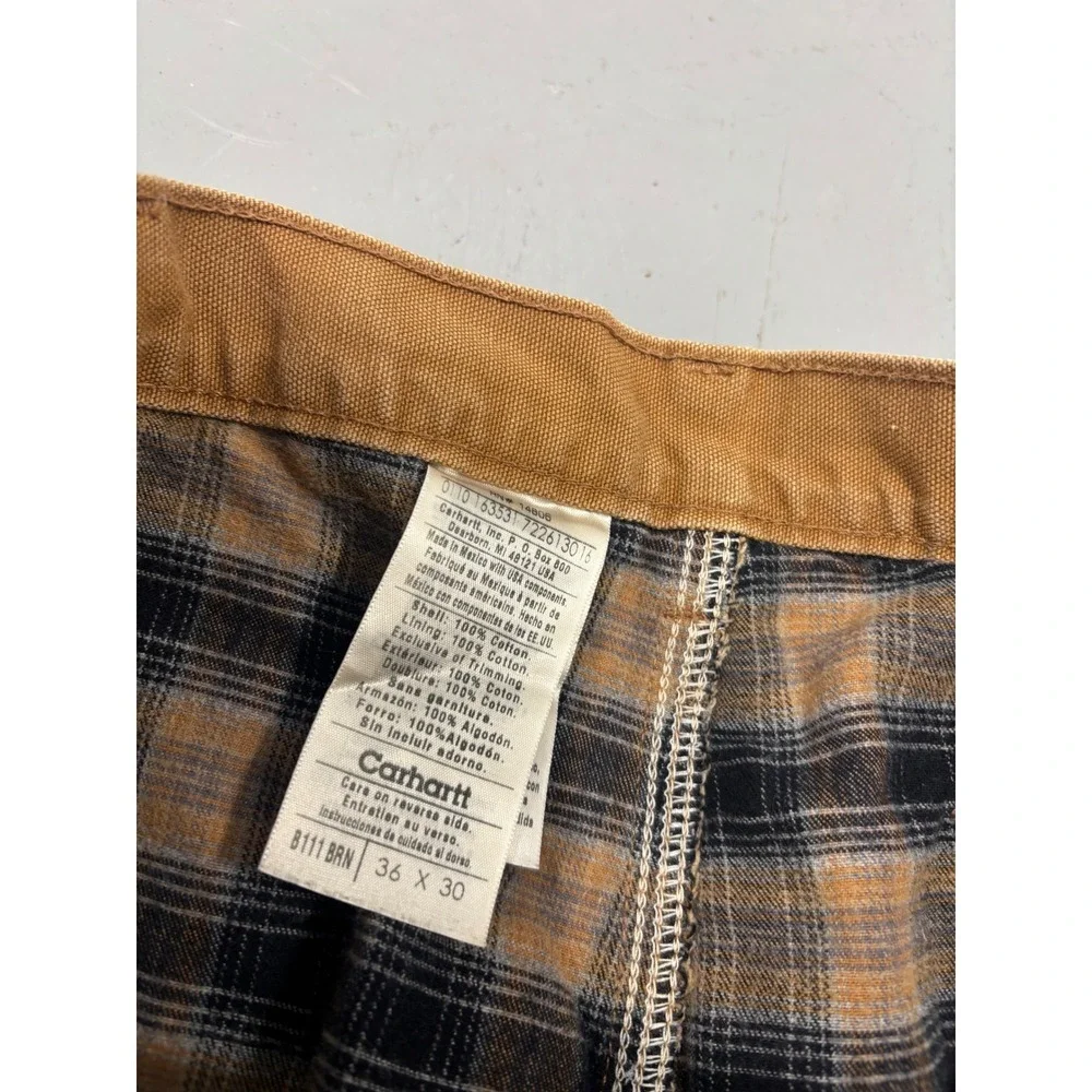 Carhartt B111 BRN Flannel Lined Duck Canvas Carpenter Pants Brown 36x30 Mens